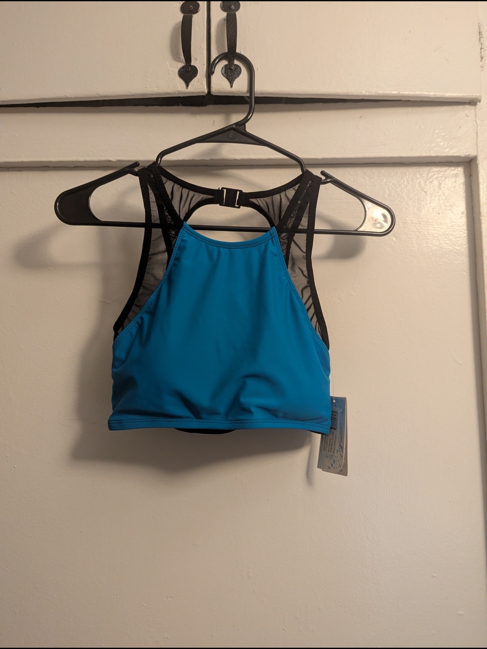 Sporti Women's Black Crop Top with Blue Trim
